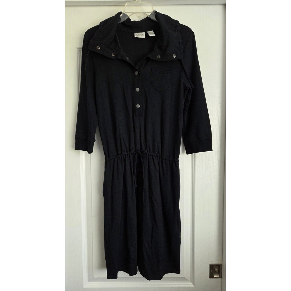 Chico's Zenergy Black Snap‎ Front Wide Collar 3/4 Sleeve Dress Sz 0/S Athliesure